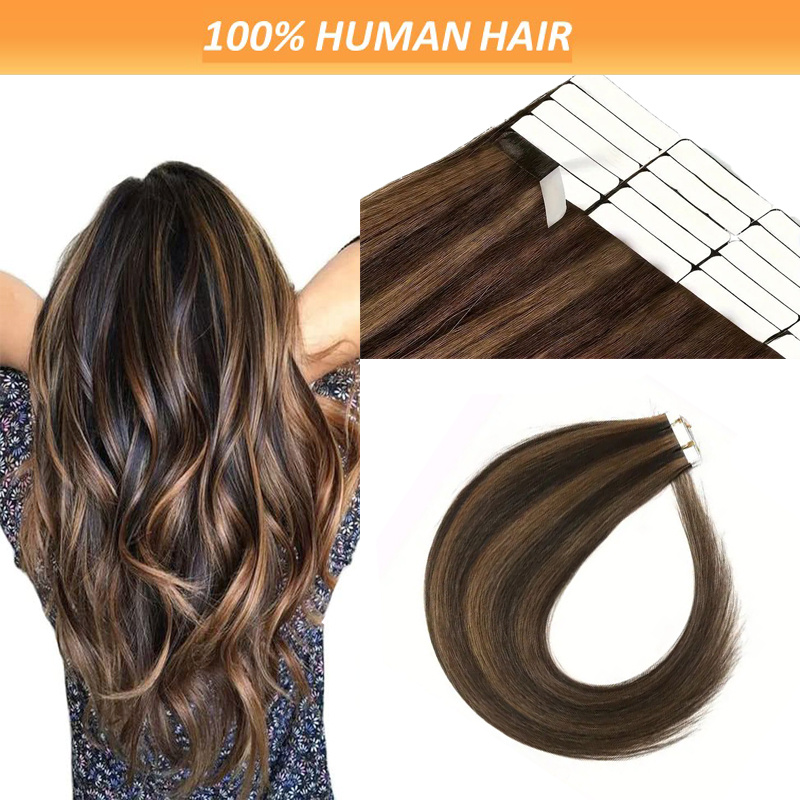 TEMU Extensiones de Cabello Liso con Cinta de Piel PU #2P6Y, Extensiones de Cabello Real para Mujeres y Niñas