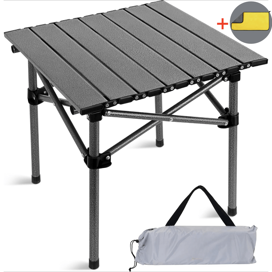 Portable Folding Camping Table - Lightweight, Foldable Outdoor Table With Carrying Bag And Large Drying Towel, Sturdy Legs And Flat Surface, Ideal For Picnics, Bbqs, Beach , Hiking, And Tailgating