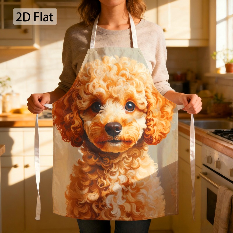 TEMU 1pc Apron Lover Poodle Portrait Graphic Chef Apron Funny Decorative Print Cozy Bib Chef Apron Unisex 68x55cm(27x22in) Durable Fade Resistant