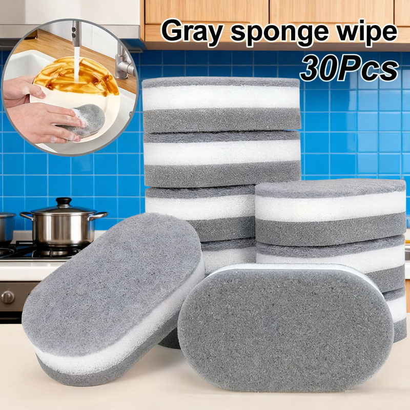 Image of 30pcs New Oval Kitchen Cleaning Sponge Wet Wipes, Dishwashing, Chopsticks, And Pot Cleaning Tools, Durable, Absorbent, Reusable Cleaning Cloths