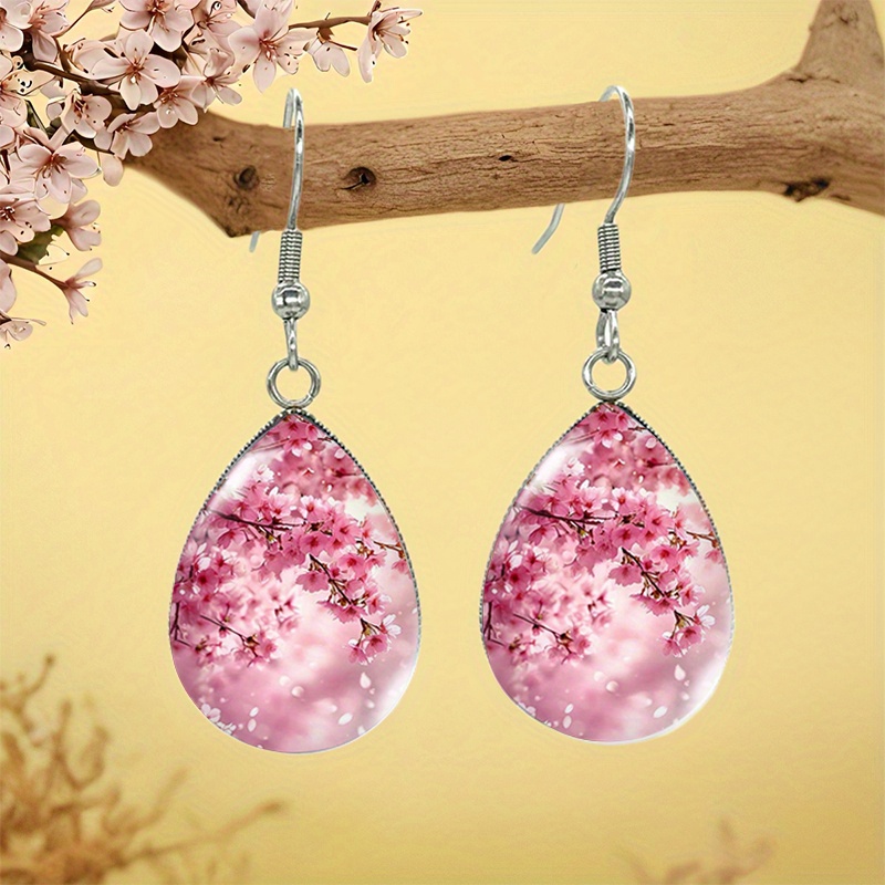 Peach Blossoms Spring Drop Earrings Glass Jewelry Gift, Without Battery