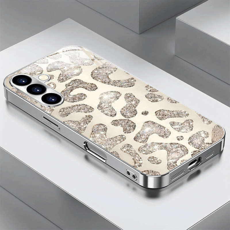 TEMU Phone Case - Silver-yellow Gradient Leopard Print Electroplated Phone Case, Suitable For 25/s24/s23/s22/s21/s20/note