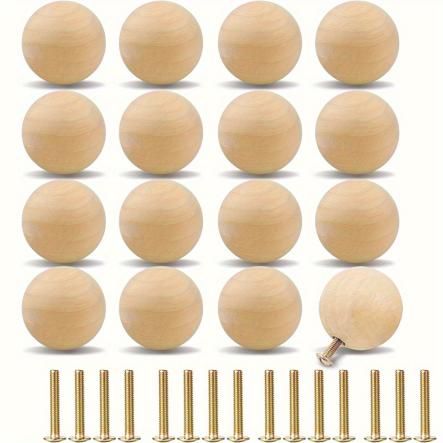 Image of 16pcs Set Of Elegant Wooden Drawer Handles With Screws - Cabinets, Dressing Tables, And Kitchens