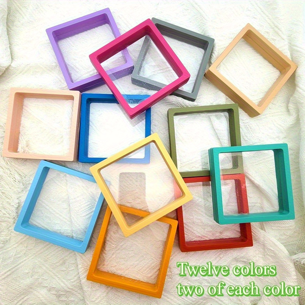 24pcs 3d floating frame display stand jewelry box ornament storage box small travel jewelry box pe film anti oxidation hanging display box stackable 12 colors jewelry boxes for earrings rings and small accessories jewelry display jewelry making display packaging supplies Product details 1