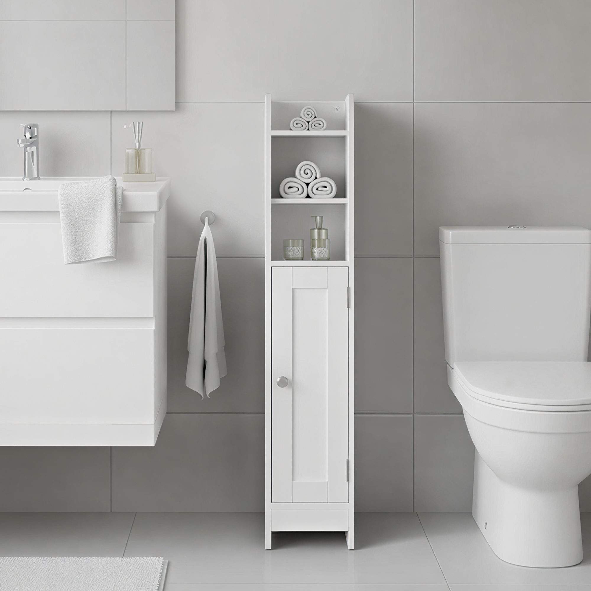 TEMU Small Storage Corner Floor Cabinet With Door | 7.9 X 7.1 X 36.2 Inches Narrow Toilet Paper Storage Holder, Adjustable Shelves, Space-saving