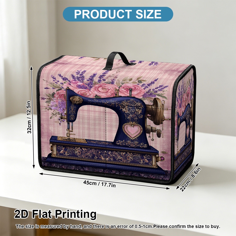 TEMU 1pc Vintage Floral Sewing Machine Cover Compatible For Singer & Brother Machines, Dust Cover With Pockets Suitable For Most Standard Sewing