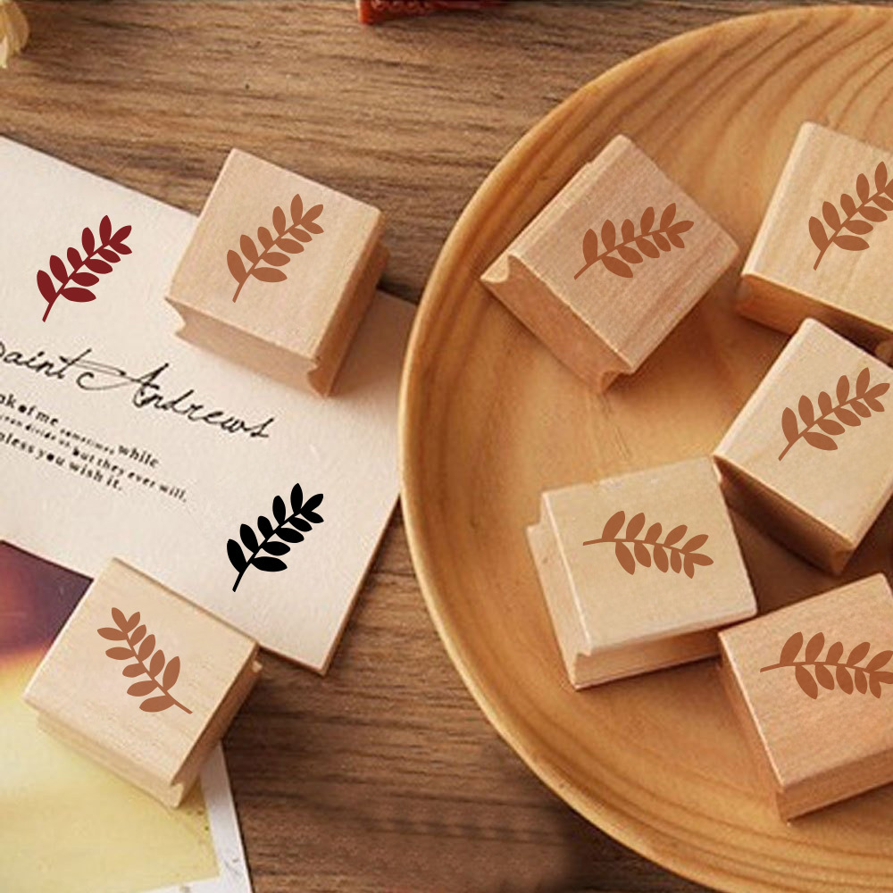 Beautiful Twig with Rounded Small-Leaf Wooden Rubber Stamp