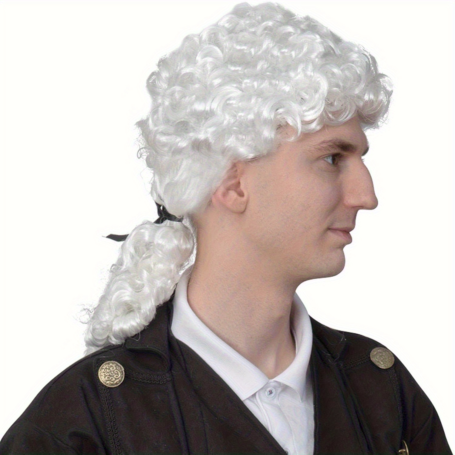 TEMU 1pc White Judge Cosplay Wig - Historical Character Wig With Ponytail Costume Accessory, 18th Century Adult Costume Wig For Halloween Party,