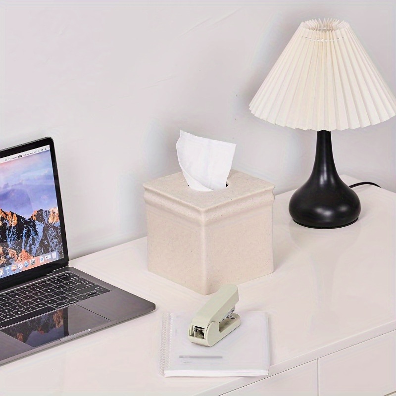 beige   tissue box cover retro square design durable stylish for bathroom bedroom nightstand vanity desk or office decor bathroom decor and accessories bedroom accessory   textured surface Product details 6