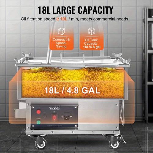 mobile fryer filter 18l oil tank capacity oil filtration system with 10 l min oil filtration frying oil filtering system with swivel wheels oil hose for restaurant burger stores