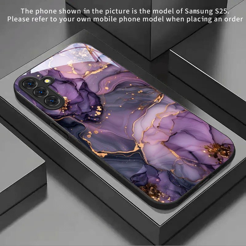 TEMU Phone Case - High-end Luxury Purple- Pattern 2d Flat Tempered Glass Phone Case For Galaxy