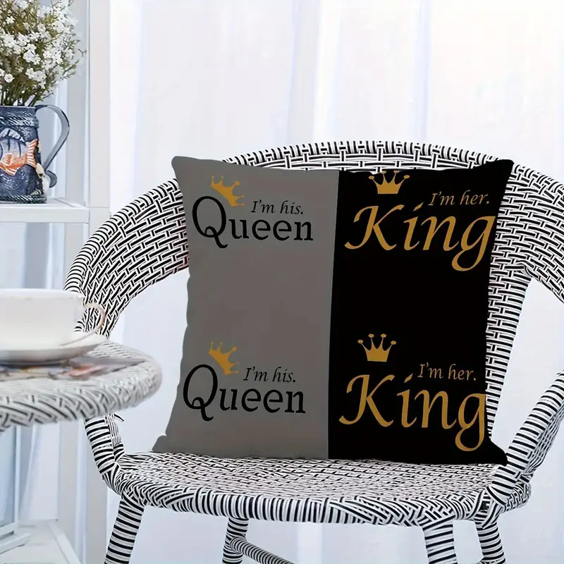 1pc queen and king pillowcase his hers royal couple gift i am king marriage decoration soft plush pillowcase with button closure elegant wedding or anniversary decoration suitable for valentines and qu valentines day gift wedding decor vintage design royal theme premium material hand wash only luxury bedding matching set romantic gift Product details 0