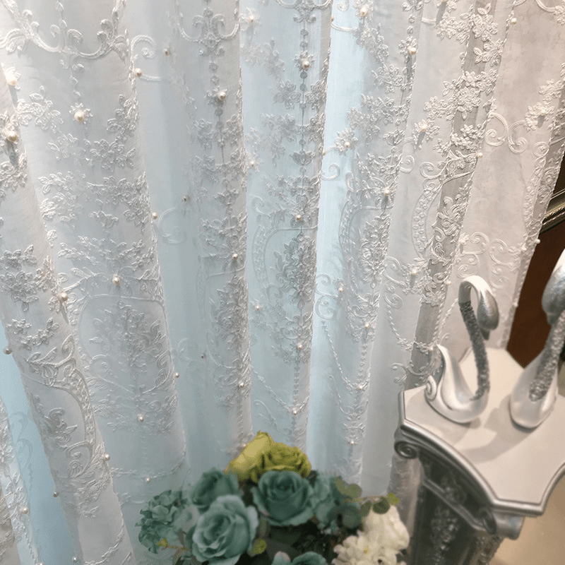 E-shop Europäische bestickte - 3D-Perlen- und florale, transparente Vorhänge mit -Stickerei und Stangentasche