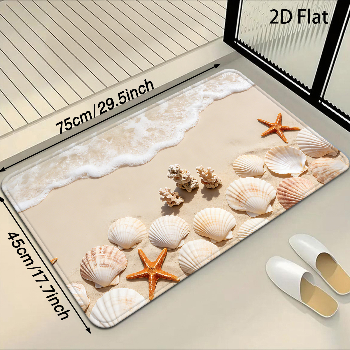 TEMU 2d Flat, 2d Flat, 2d Flat Printing Shell Starfish Wave Bathroom Mat Bathroom Floor Mat Carpet Indoor Decoration Mats For Bathroom, Entrance,