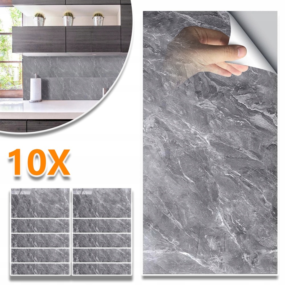 Image of Set Of 10 Self-adhesive Marble Tile Stickers Measuring 60x30cm, Suitable For Use In Living Rooms, Bedrooms, Bathrooms, And Kitchen Backsplashes