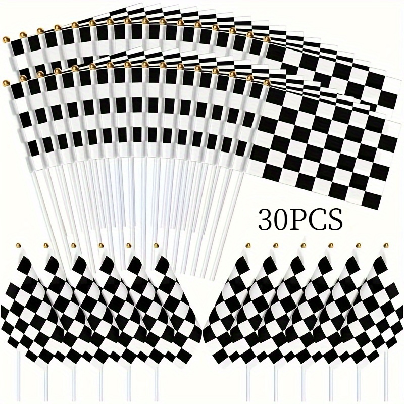 20pcs/30pcs/set Checkered Flag Set - Black & White, Durable Polyester, Perfect For , Sports Parties, Weddings & Birthdays
