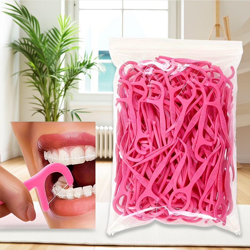 Image of Strawberry Flavor Dental Floss With Floss Stick - Disposable Thin Pe Floss Sticks, Portable & Hygienic For Plaque Removal & Bad Breath - Suitable For S &