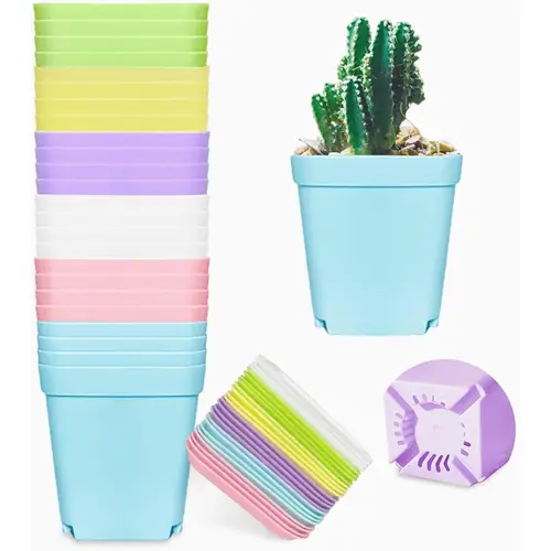 24 pack 3 inch square plastic plant pots multi color stackable contemporary design durable lightweight indoor outdoor planters for seedlings herbs succulents balcony decor indoor planter pots home gardening modern decor garden containers