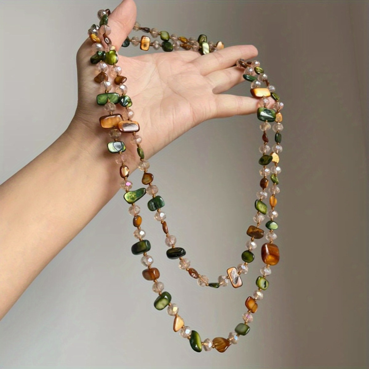 TEMU A New Bohemian-style Necklace Featuring A Double Layer, Perfect For A Luxurious Vacation Look. Worn Alone Or Stacked With Other Pieces