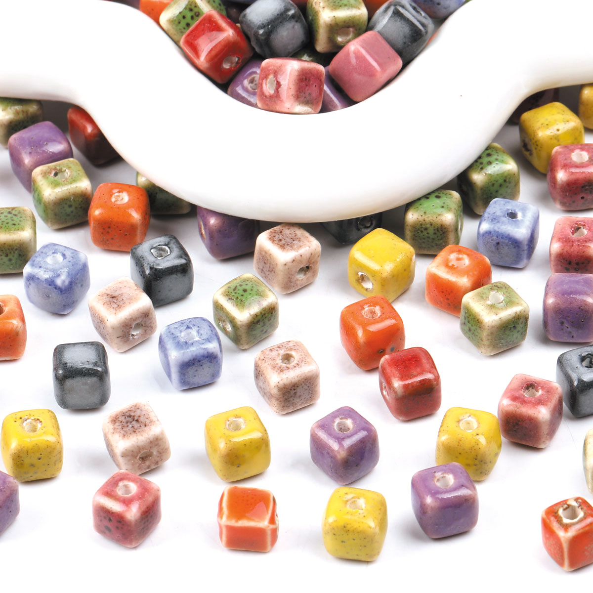 25pcs Vintage Speckled Glazed Ceramic Beads for DIY Jewellery Making