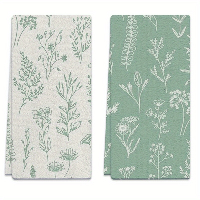 Image of 2pcs Dish Towels With Floral Pattern, 18x26 Inches Soft Absorbent Polyester Hand Towel, Gift For Kitchen Towels, Cooking, Baking, Bathroom Cleaning, Outdoor Activities, Tea Party Decorations