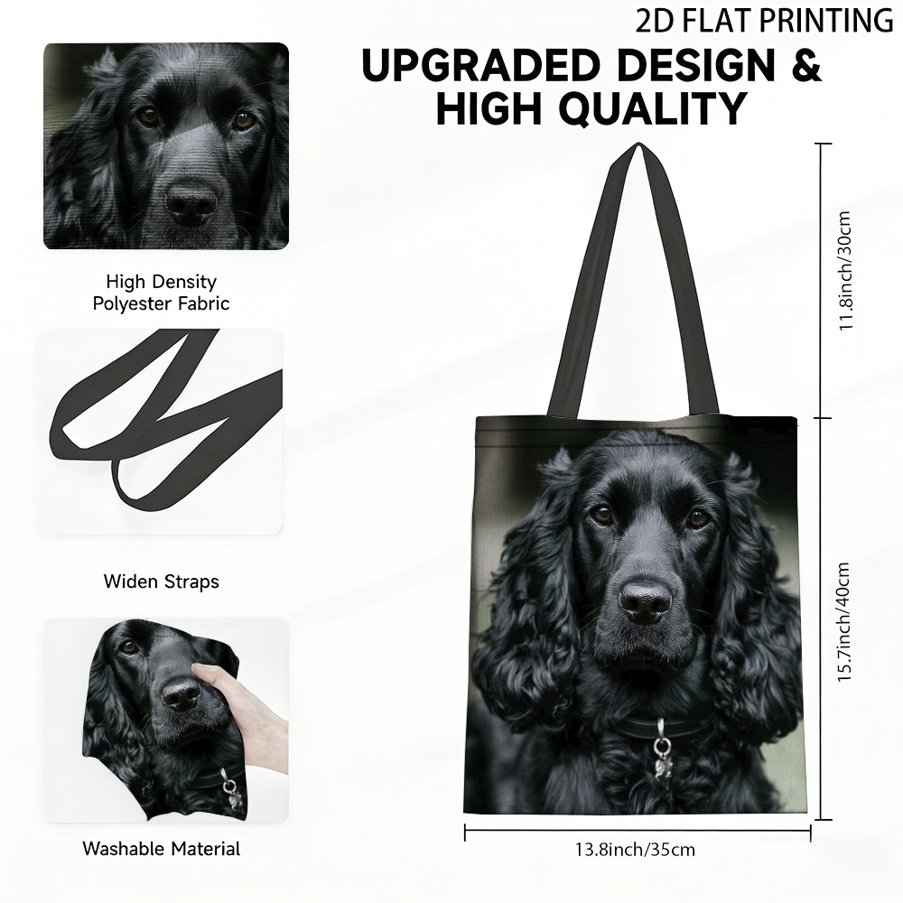 TEMU 1pc Curly Black Spaniel Dog Tote Bag Suitable For Fashion Enthusiasts, Large Square Hot Transfer Print Gift Bag With Curly Black Spaniel,