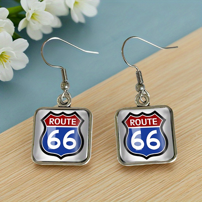 TEMU Vintage Square Glass Hook Earrings Featuring Sign, A Stylish Handmade Gift, Without Battery