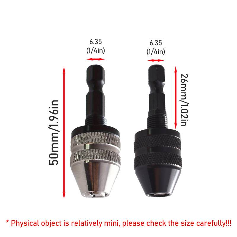 0-6mm Keyless Drill Chuck With 1/4 Hex Shaft Adapter - Quick Connect For Impact Drivers
