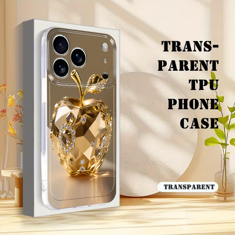 TEMU Phone Case - Golden Shaped Phone Case, Fashionable Luxurious Geometric Cut Design Phone Case Suitable For Series 11/12/13/14/15/16/17 Pro