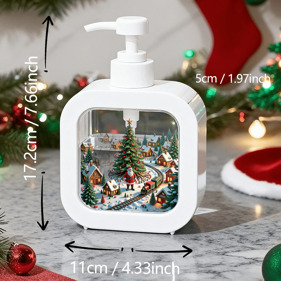 TEMU Dispenser per bagno , pompa a pressione manuale - Paesaggio natalizio: Albero di Natale, Casa di , e , per bagno, cucina, lavandino - per , gel