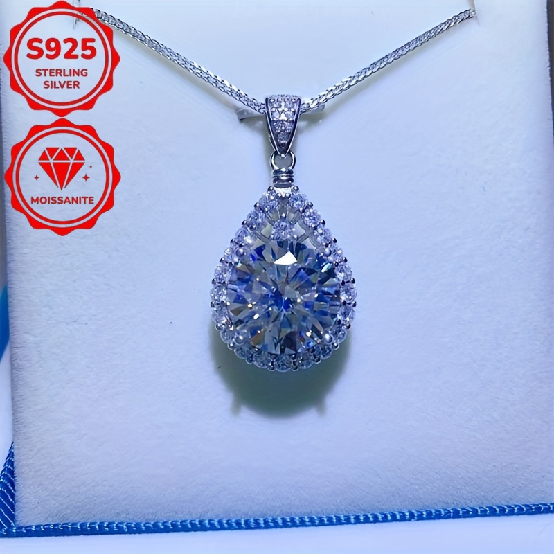 TEMU Collier en Argent S925 pour Femmes avec Moissanite Brillante de 5CT, Collier de Mariage Élégant et pour Mariée, Cadeau , Pendentif Élégant,