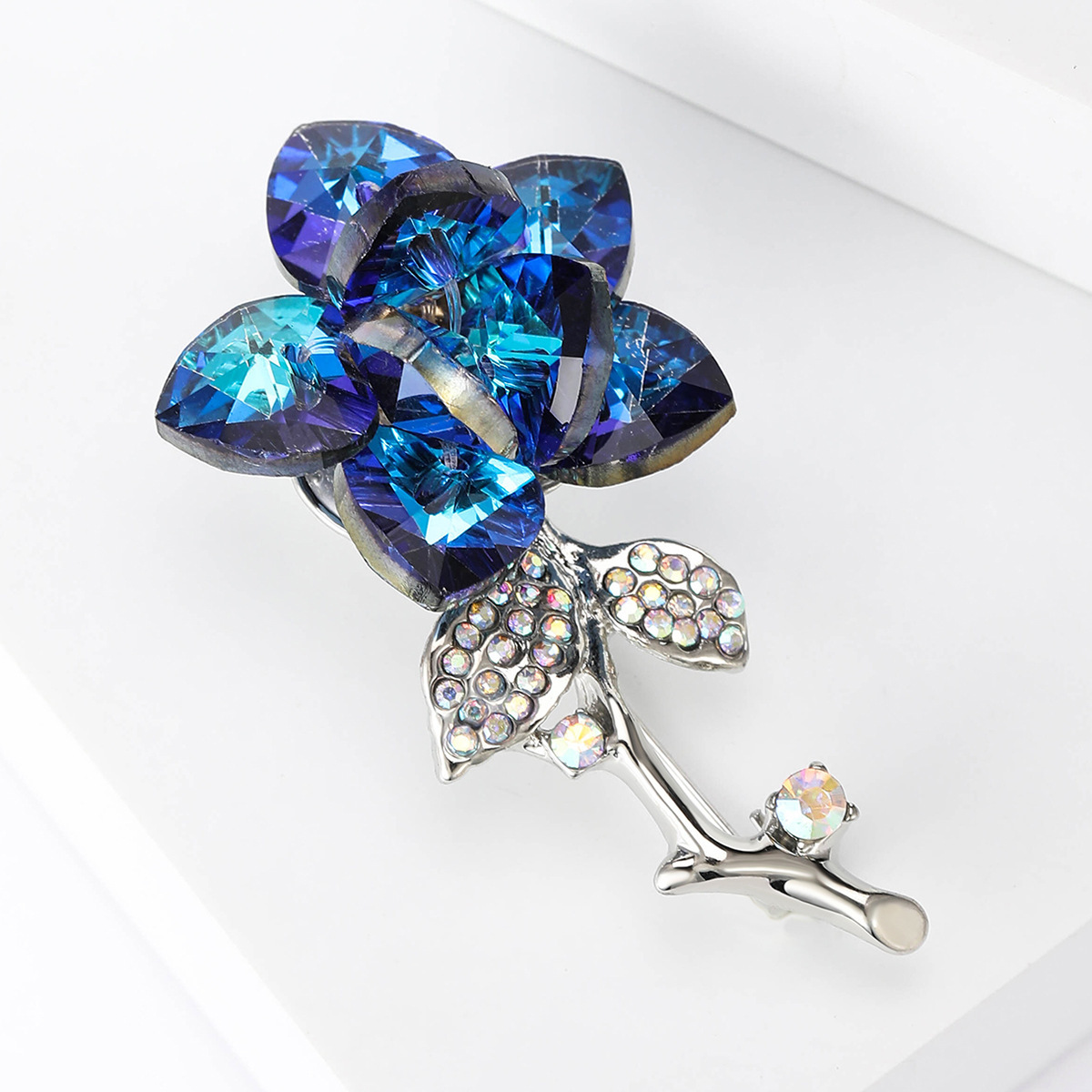 1pc elegant crystal rose brooch pin with rhinestones fashionable alloy floral lapel pin for sophisticated attire details 4