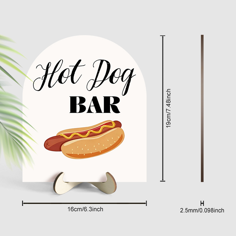 Image of 2d Flat, 2d Flat 1set, Party Food Area Signs, Hot Dog Bar Pattern, Wooden Desktop Decor With Wooden Stand, Commemorative Gift, Home Party Decor, Birthday Art Ornament Gift (no Electricity), 2d Flat