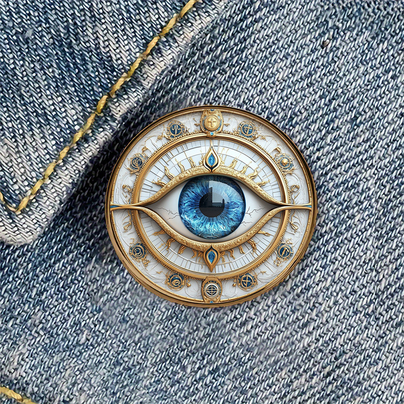 TEMU 1pc Of A Mystical Eye-themed Alloy Resin Round Brooch Featuring An With A Blue Eye Detail, Perfect For Decorating Backpacks, Hats, Clothing,