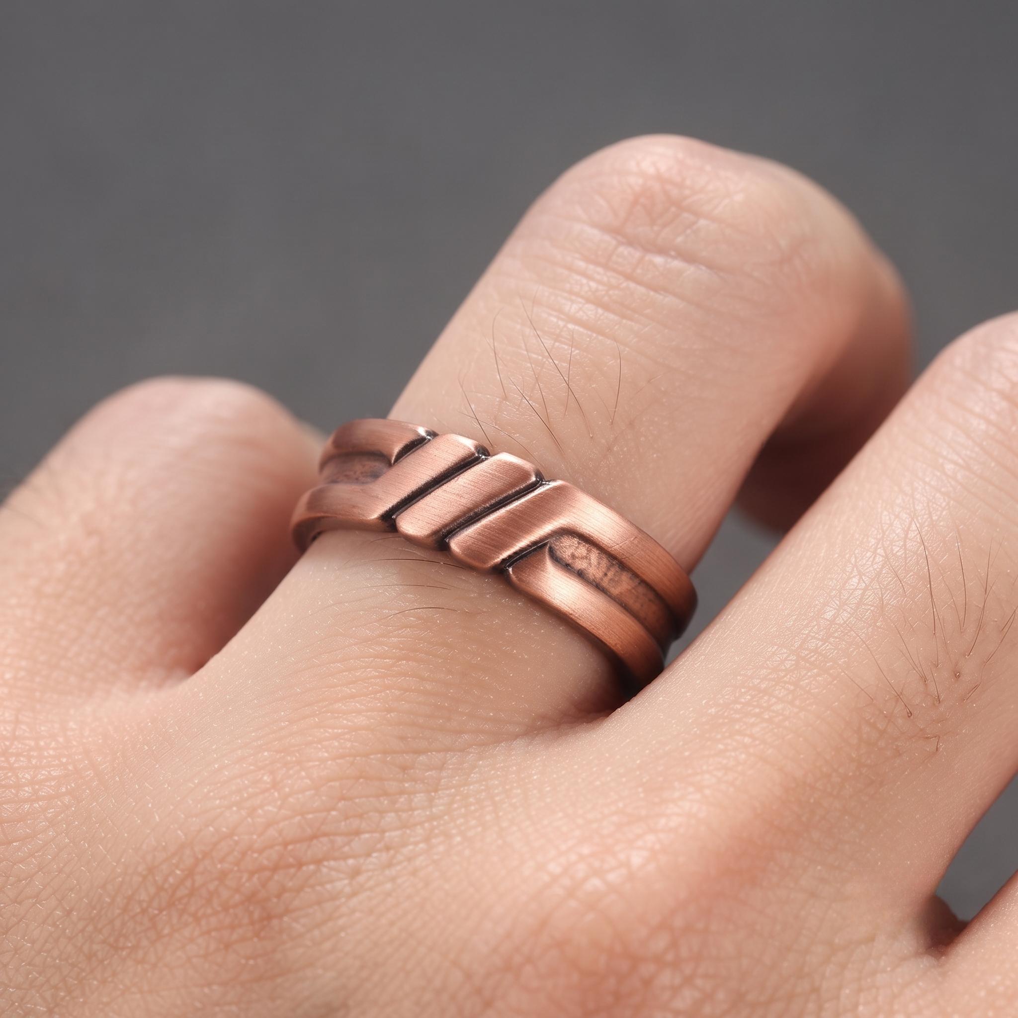 Copper Open Ring with Vintage Geometric Design