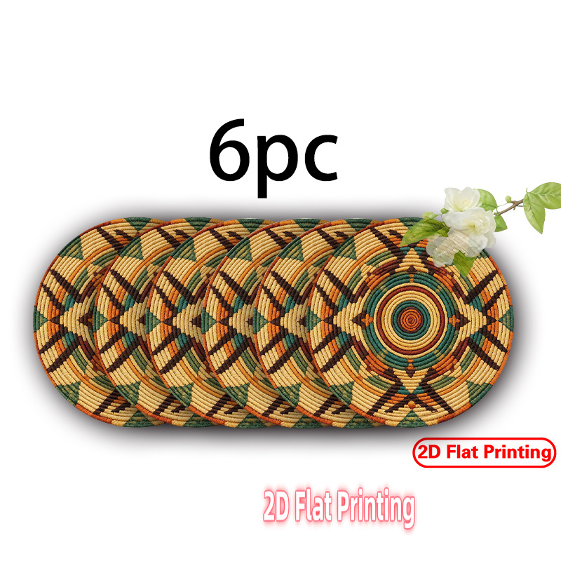 TEMU 2d Flat 4-pc 6-pc 8-pc Round Placemats Retro Geometric Basket Multi-suitable For Elegant Dining, Parties, Seasonal Decoration, Elaborately