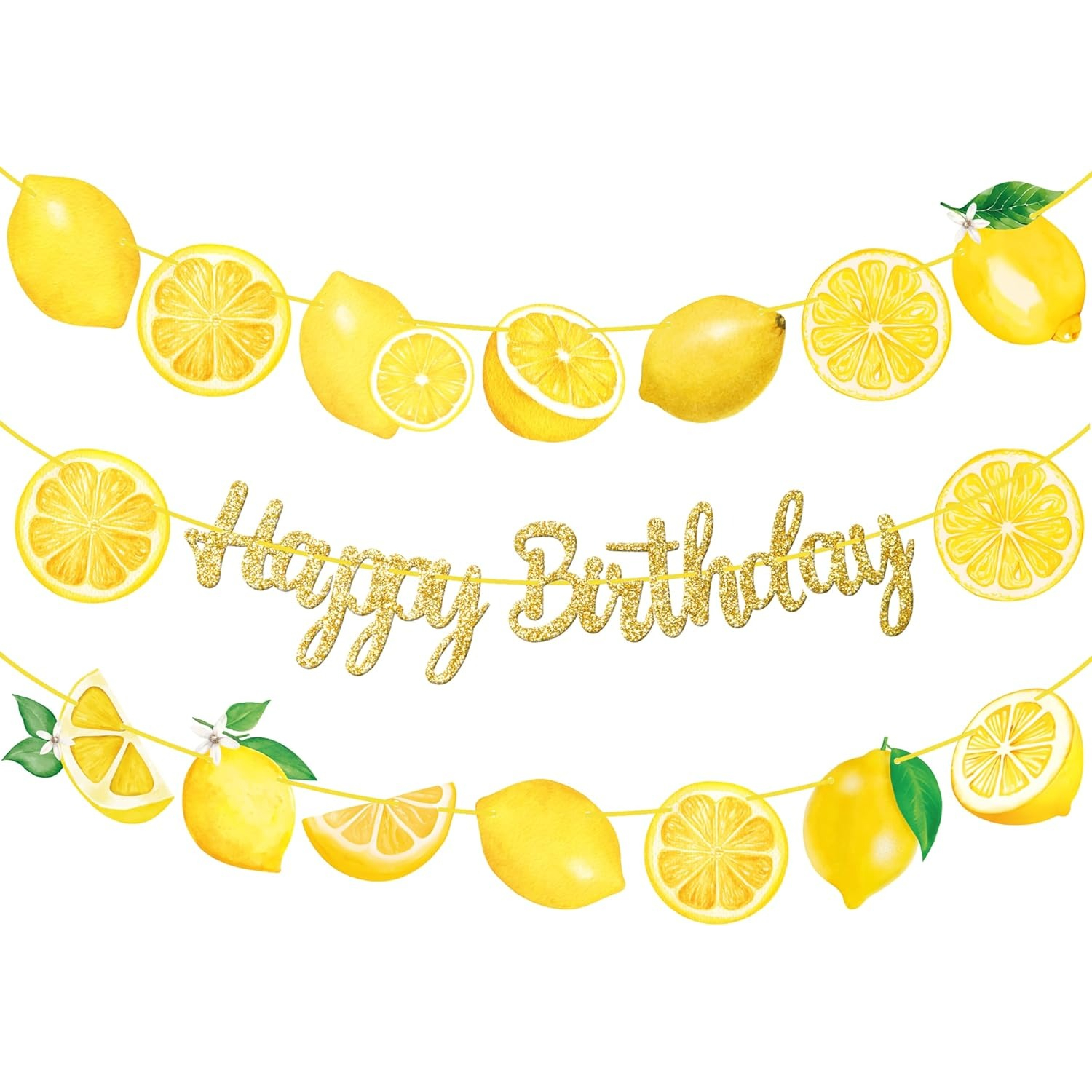 Image of Happy Birthday Banners, Glittery Grass Birthday Party Decorations, Lemonade Party Decorations Summer Fruit Theme Bridal Shower Supplies