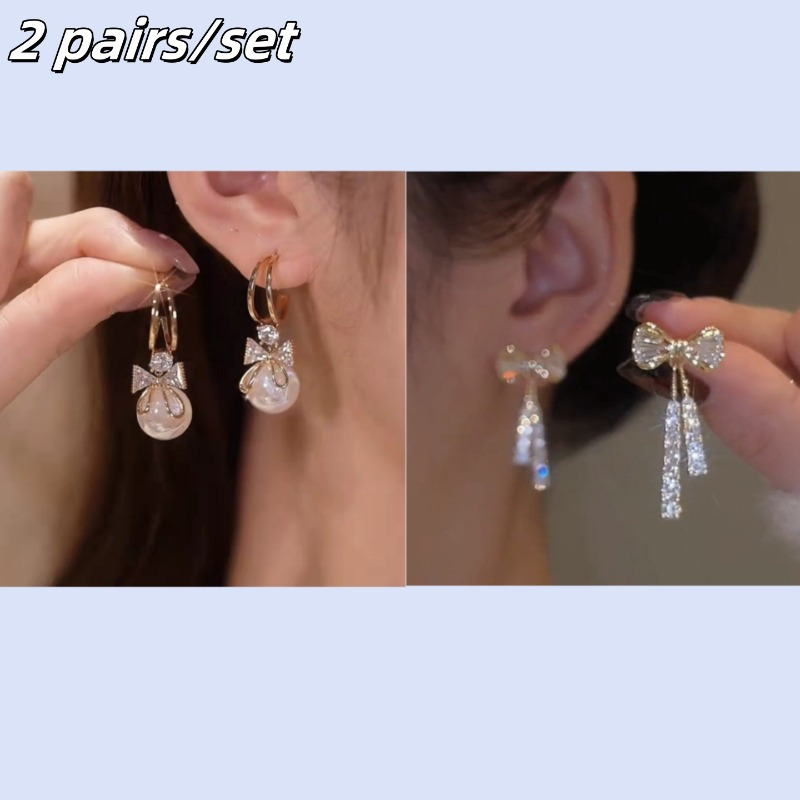 

Of New 925 Sparkling Bow Earrings, Women's Luxurious Sparkling Long Tassel Earrings, Christmas, Thanksgiving Holidays, Birthdays, Graduation Anniversary Party Gifts For Girls