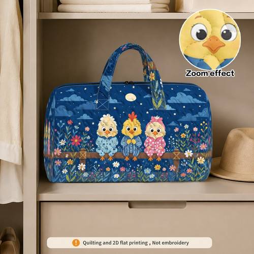 1pc ridesay 1pc suitable for travel quilted chick print large capacity weekender bag zipper closure tote with chick machine washable luggage suitable for school commuting gift for portable tote 2d flat