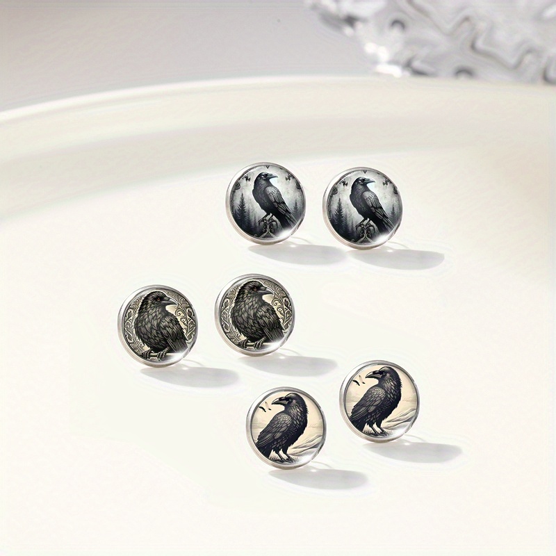 TEMU 3 Paires de Boucles d'Oreilles Rondes en Acier Inoxydable à Motif Rétro - Cadeau Halloween