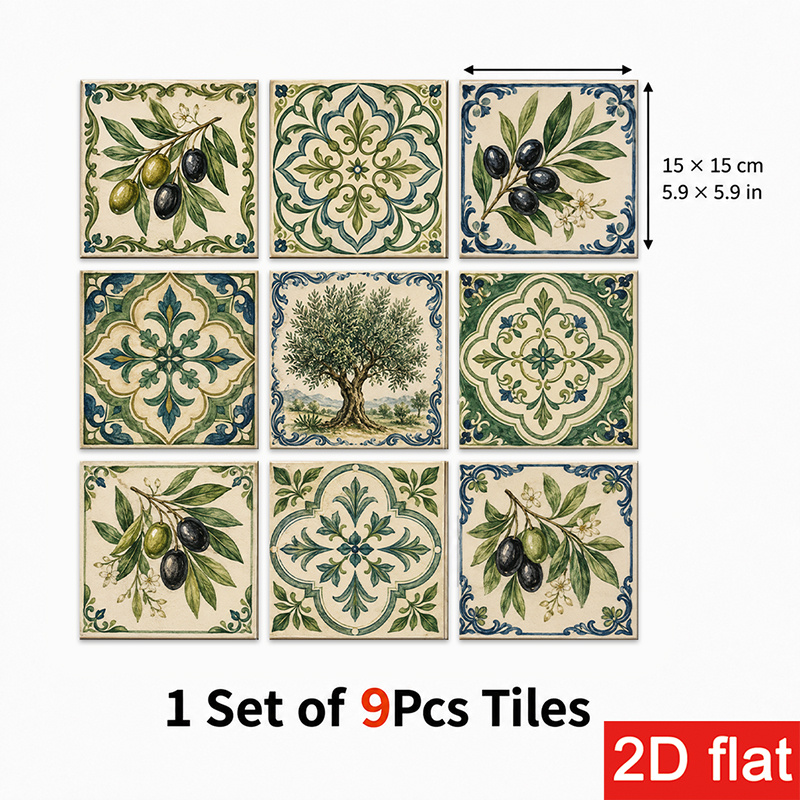 TEMU Autocollants de carreaux d'ardoise 2D plats, 9 pièces, 15x15cm (5.9x5.9in), pour dosseret de cuisine, . Carreaux muraux auto-adhésifs, faciles à