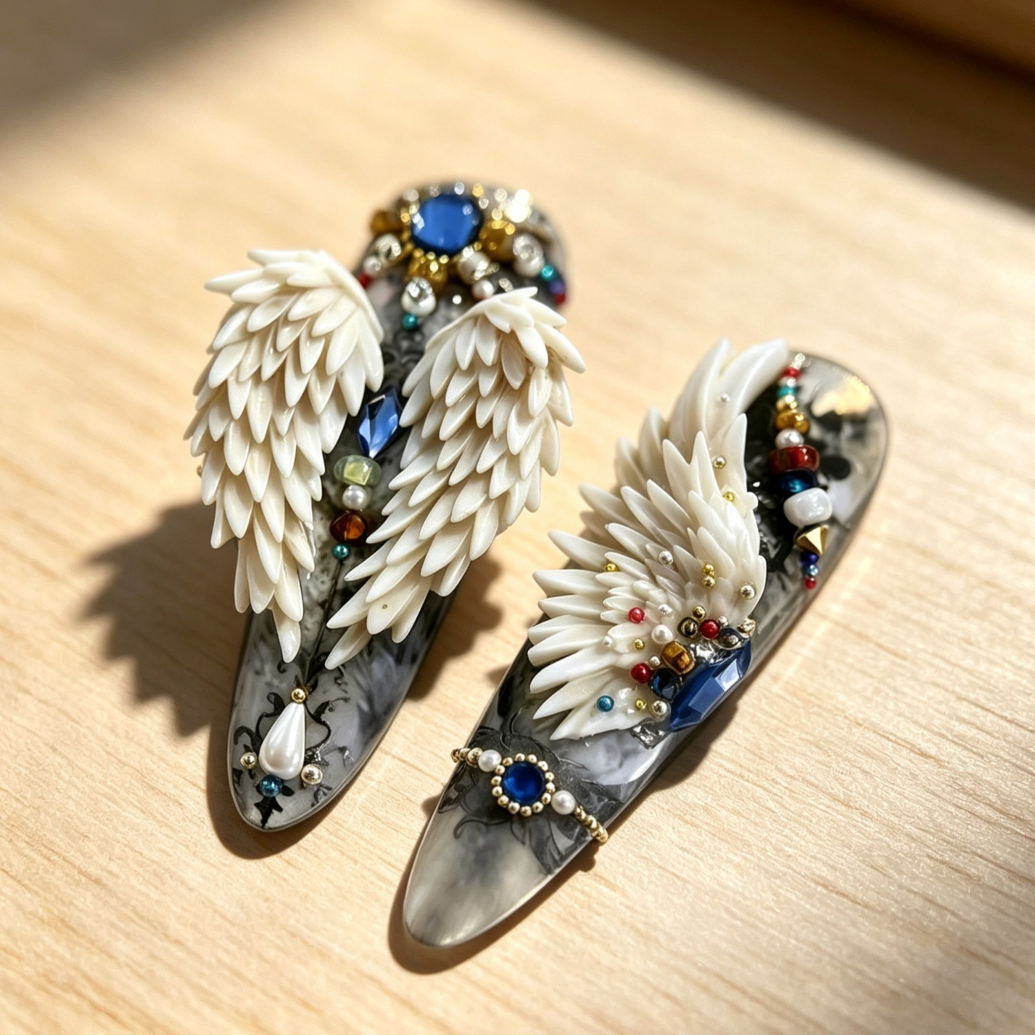 2pcs Feather Wing & Mechanical Gear Nail Molds