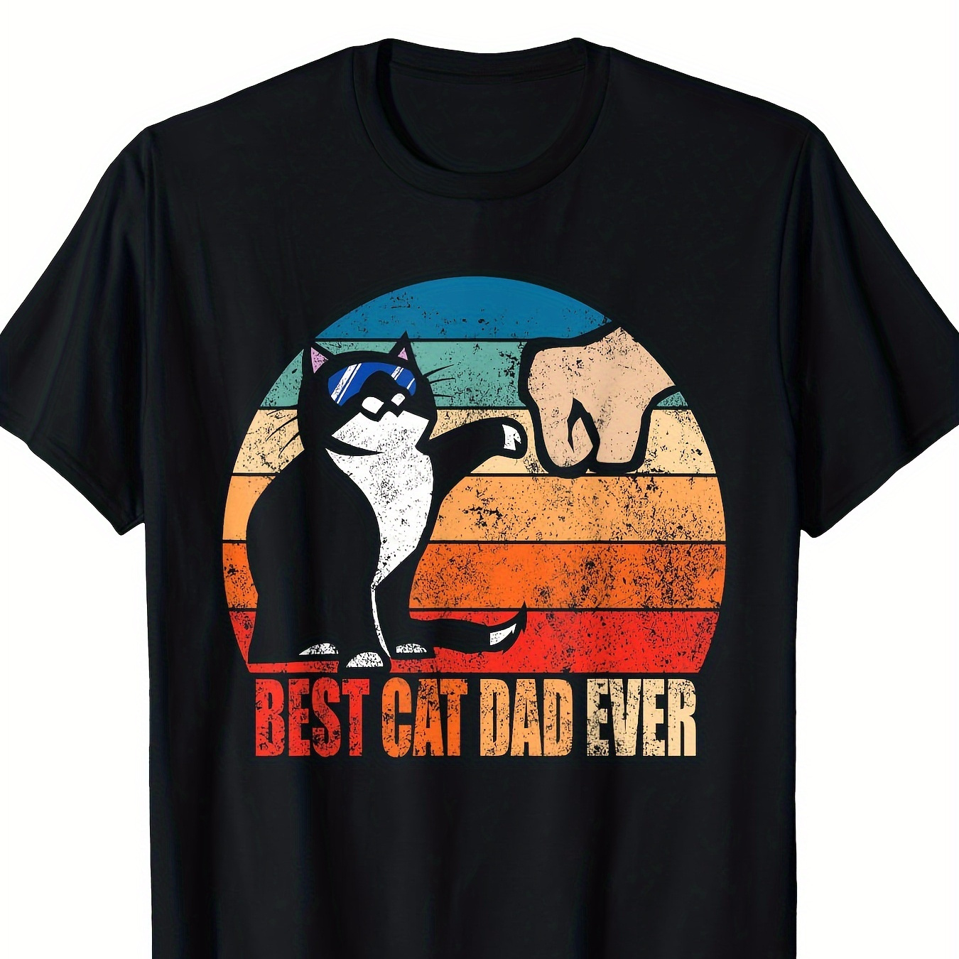 

1pc Best Cat Dad Ever T-shirt - 100% Cotton Crew Neck Tee With Applique Detail, Casual Fit, Slight Stretch, Summer Knit Fabric - Perfect Father's Day Gift For Cat Lovers