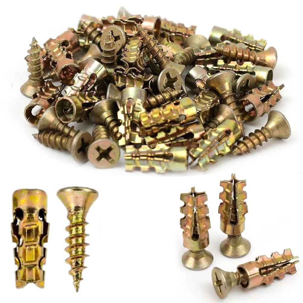 TEMU 100pcs 6X14Mm Vis d'Expansion pour Réparation de Filetage, Chevilles Murales Crantées Auto-Taraudeuses, Jeu de Vis Robustes, Vis de Fixation de