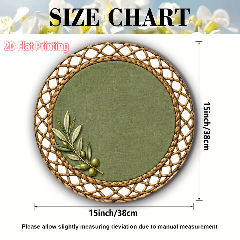 TEMU 2d Flat 4pcs 15x15 Inch Exquisite Placemats Rattan Green Theme Design Anti-slip, Heat-resistant, Washable And Durable Round Shape, Suitable For