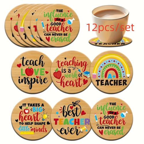 this set of 12 wooden coasters features inspirational quotes and is perfect for teachers day and thanksgiving gifts slip kitchen coasters are ideal for decor and festive tableware suitable for coffee tables apartments
