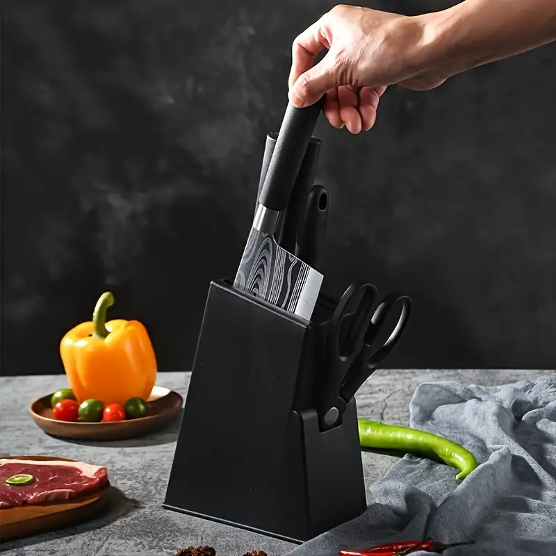 [Heavy-Duty Storage Box] Heavy-Duty Plastic Storage Box With An Ergonomic Base, Allowing For Vertical Or Horizontal Storage To Save Space. The Sturdy And Hygienic Black Display Rack Can Hold Chef's Knives, Bread Knives, And Fruit Knives