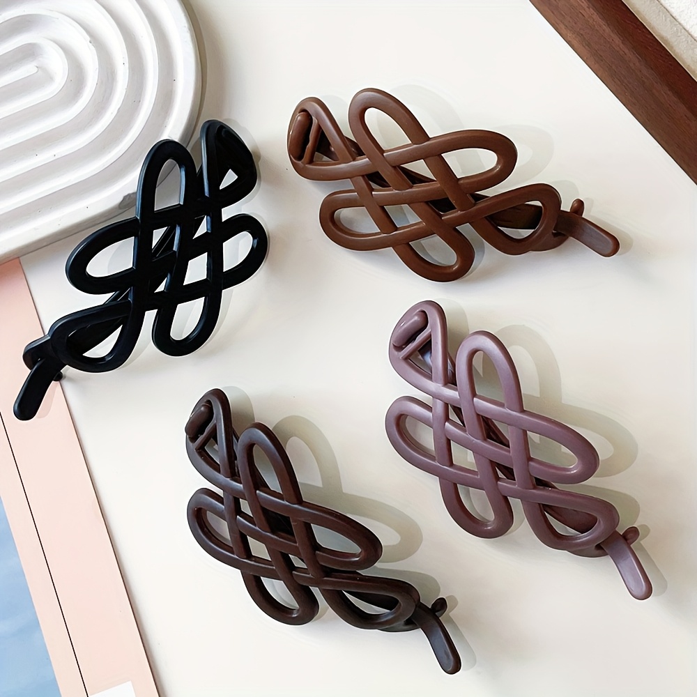 Image of 4-pack Matte Hair Clips- Celtic Knot Twist Hair Clips, Dark Brown/black/gray/beige, Minimalist Vintage Hair Clips For Women, Chinese Hair Additions, Suitable For Braids, Ponytails, Buns, Non-slip Grip