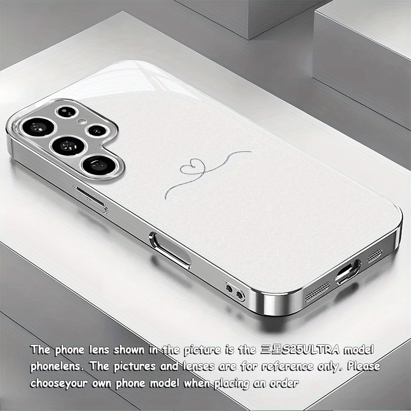 TEMU Phone Case - Minimalist Line Heart Pattern New Electroplated Silver Phone Case For Galaxy S25 Ultra, S25 Plus, S25, S24 Ultra, S24 Fe, S24, S23