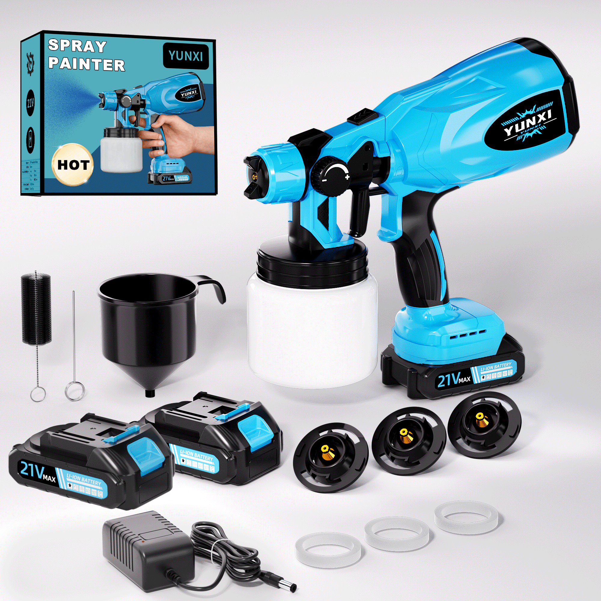 TEMU Pistola de pintura a presión inalámbrica recargable de 21V, pulverizador de pintura eléctrico de con múltiples boquillas, control de flujo